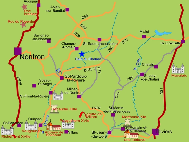 carte Périgord B6 Chalais Champs-Romain Milhac-de-Nontron Saint-Martin-de-Fressengeas Saint-Saud-Lacoussière